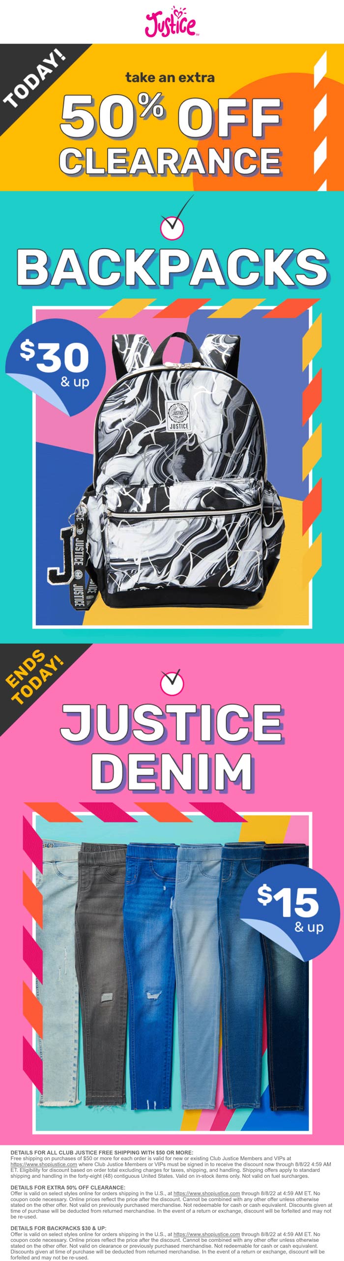 Justice stores Coupon  Extra 50% off clearance & more today at Justice #justice 