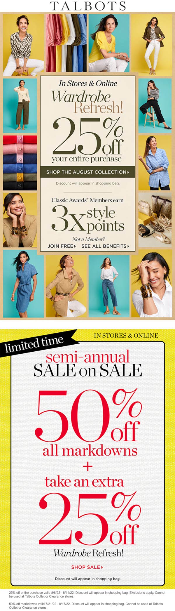 Talbots stores Coupon  25% off everything & 50% off sale items at Talbots, ditto online #talbots 