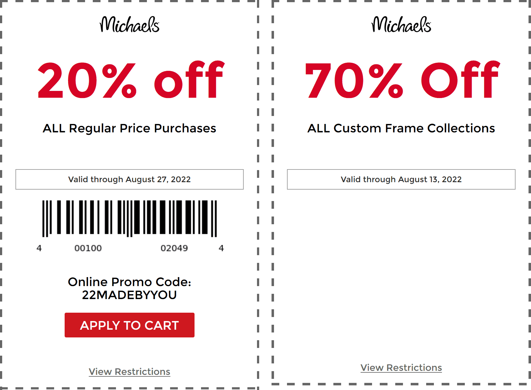 Michaels stores Coupon  20% off at Michaels, or online via promo code 22MADEBYYOU #michaels 