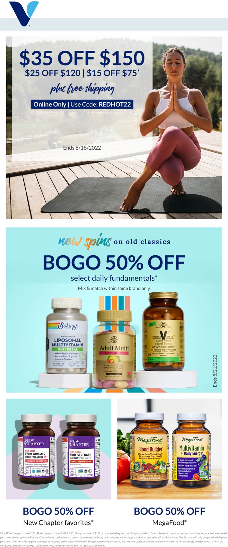 The Vitamin Shoppe stores Coupon  $15-$35 off $75+ online at The Vitamin Shoppe via promo code REDHOT22 #thevitaminshoppe 