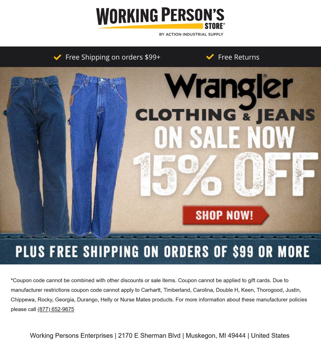Working Persons Store stores Coupon  15% off Wrangler at Working Persons Store #workingpersonsstore 