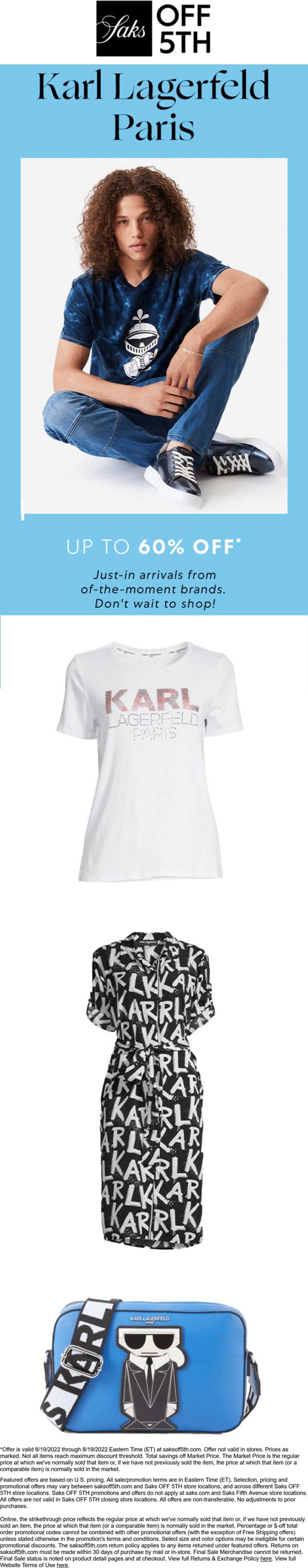 Saks OFF 5TH stores Coupon  60% off various Karl Lagerfeld going on today online at Saks OFF 5TH #saksoff5th 
