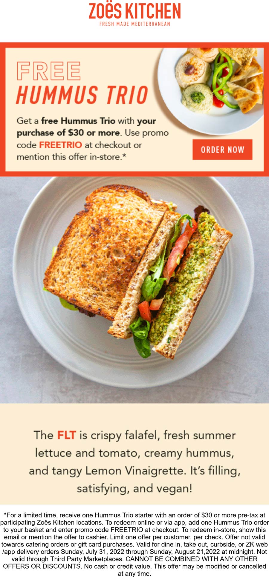 Zoes Kitchen coupons & promo code for July 2025