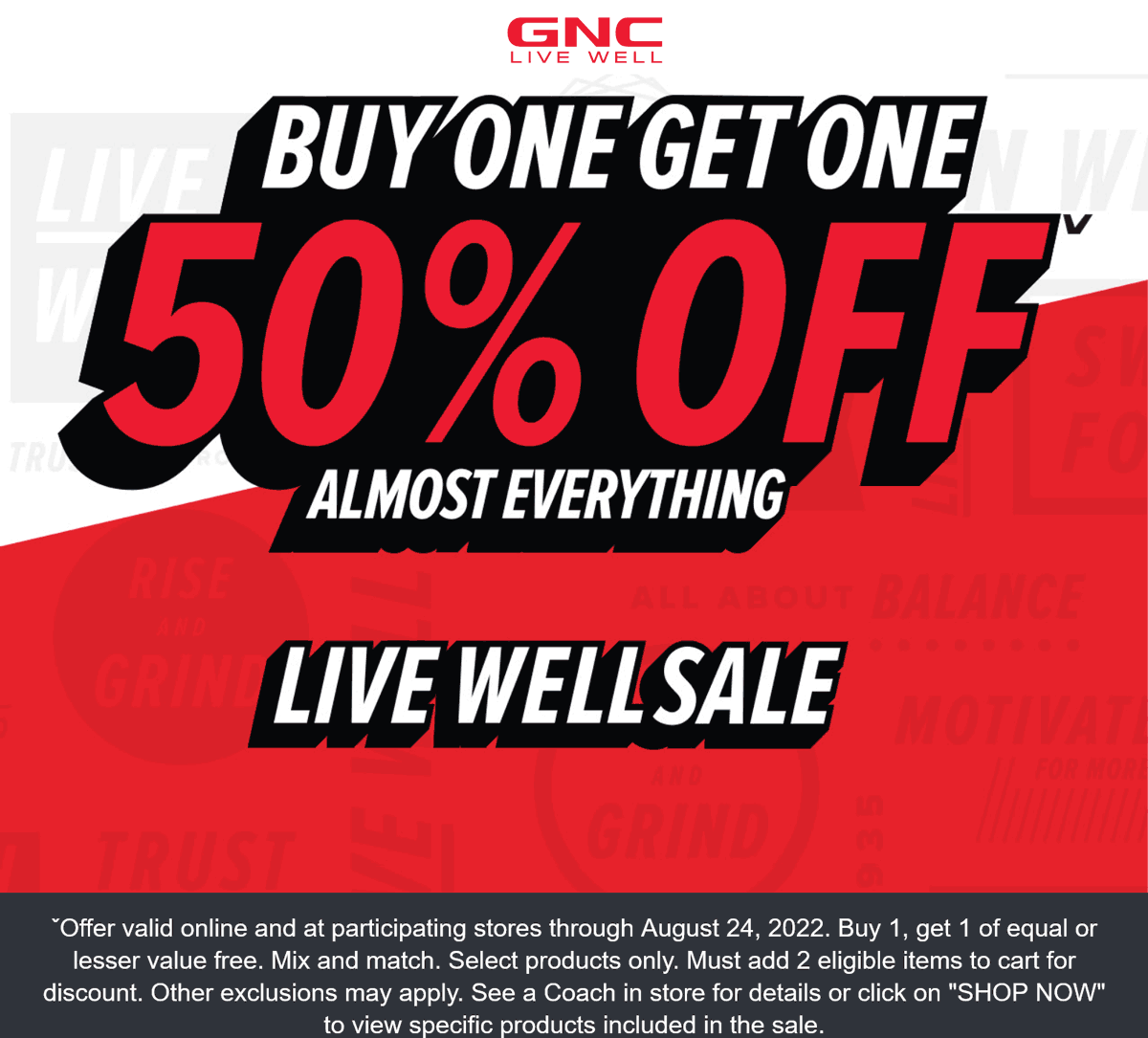 GNC stores Coupon  Second item 50% off at GNC nutritional, ditto online #gnc 