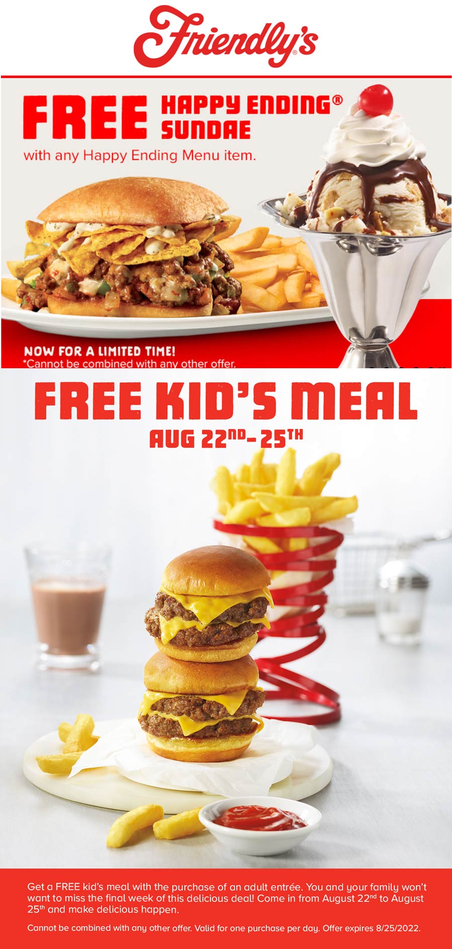 Friendlys restaurants Coupon  Free kids meal or sundae with your entree today at Friendlys #friendlys 