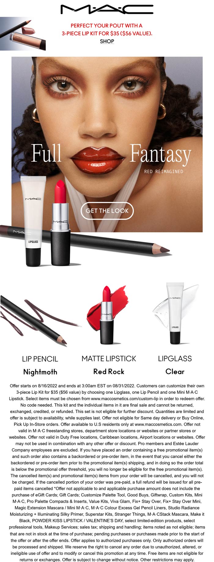 MAC stores Coupon  3-piece lip kit for $35 at MAC cosmetics #mac 