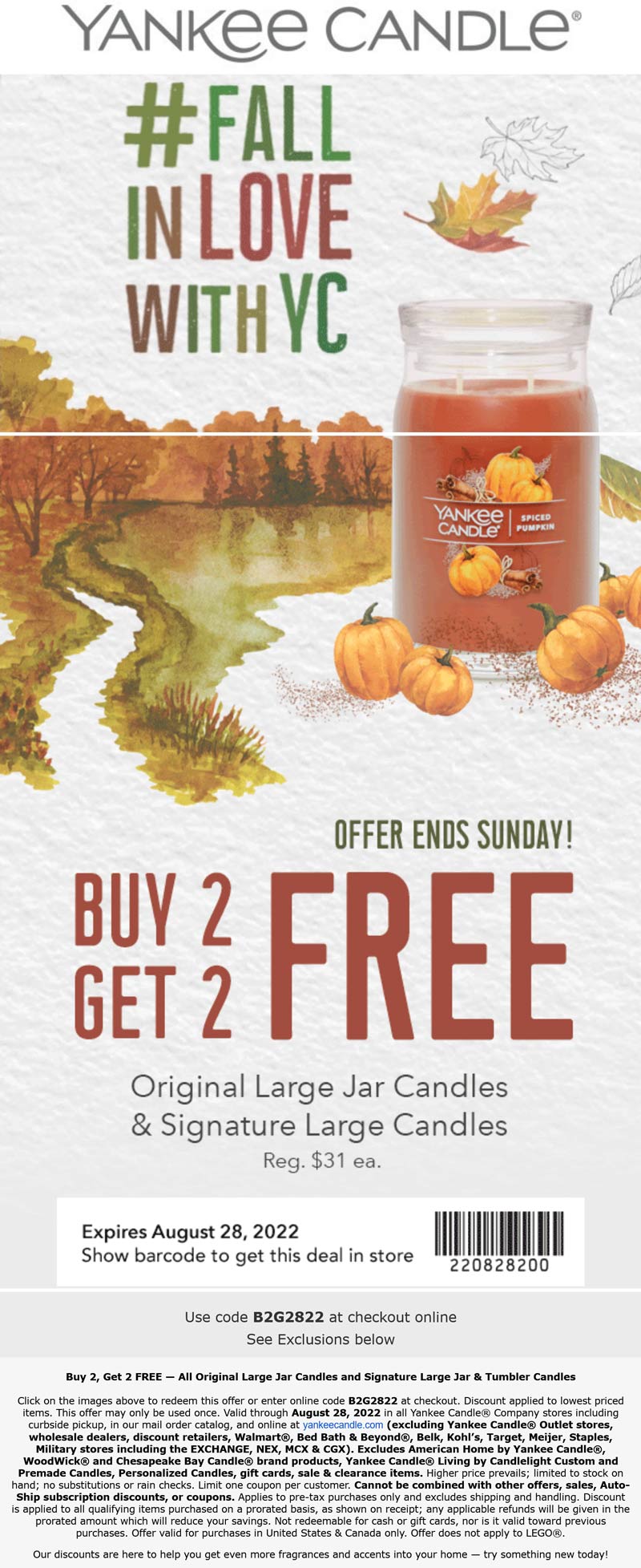 Yankee Candle stores Coupon  4-for-2 on large candles at Yankee Candle, or online via promo code B2G2822 #yankeecandle 