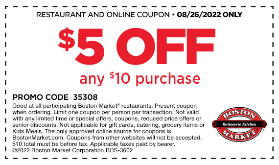 Boston Market coupons & promo code for [December 2022]
