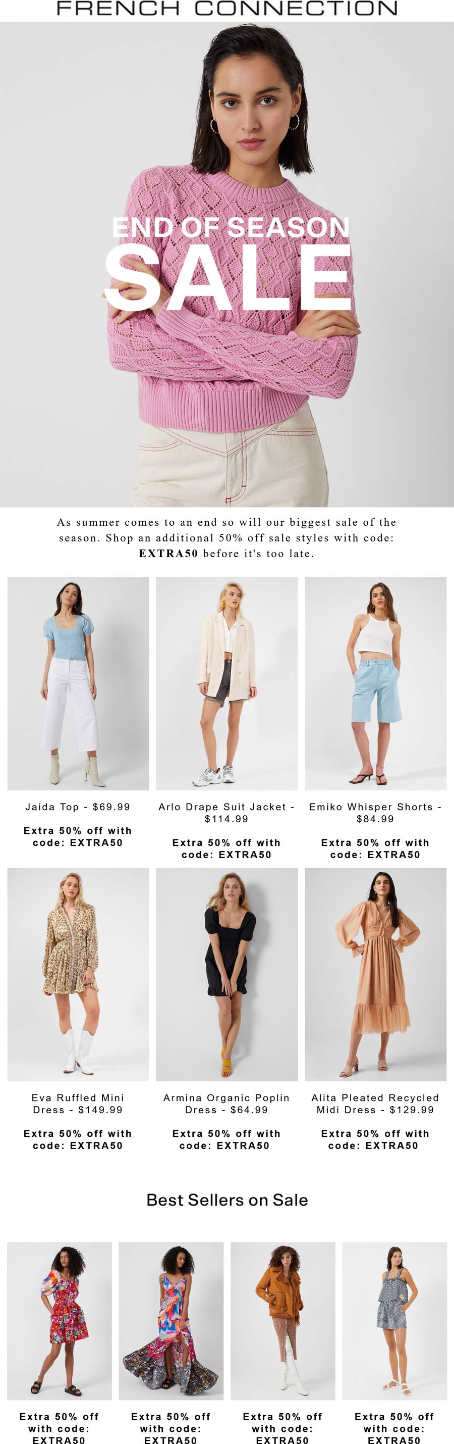 French Connection stores Coupon  Extra 50% off sale styles at French Connection via promo code EXTRA50 #frenchconnection 