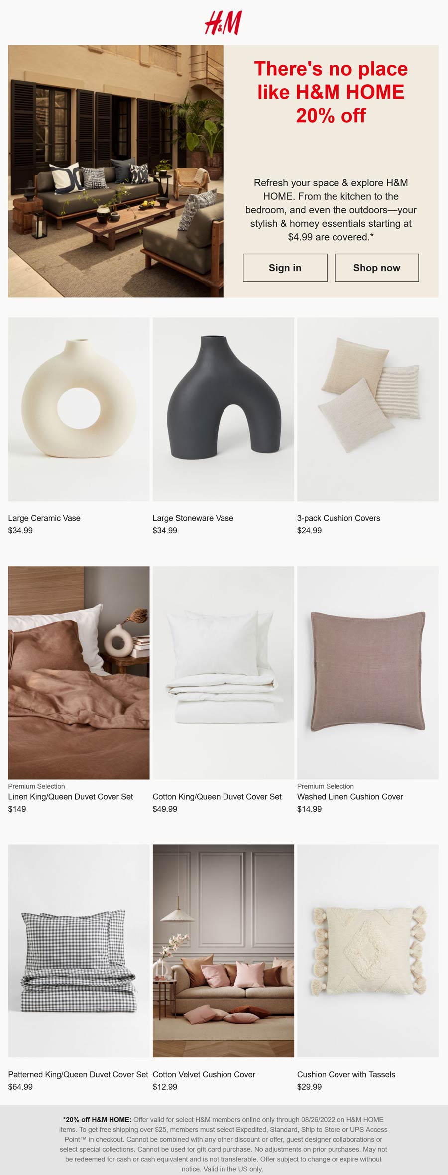 H&M stores Coupon  20% off homegoods online today at H&M #hm 