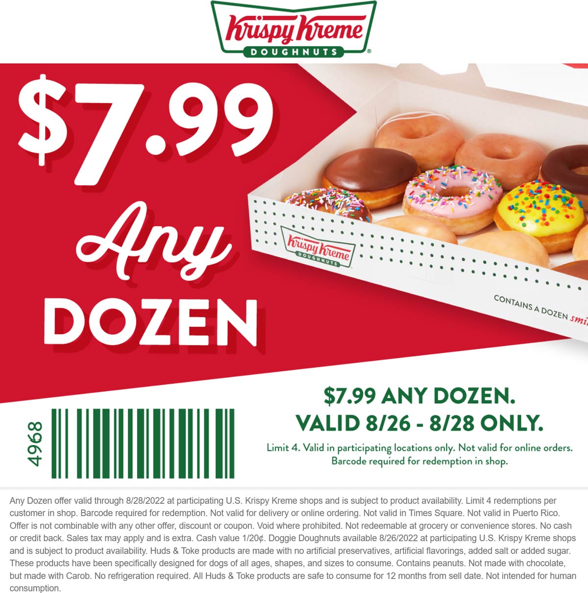 Krispy Kreme restaurants Coupon  Any dozen for $8 at Krispy Kreme doughnuts #krispykreme 