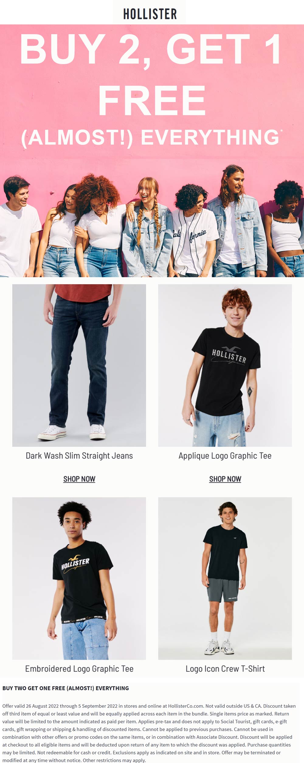 Hollister stores Coupon  3rd item free at Hollister, ditto online #hollister 