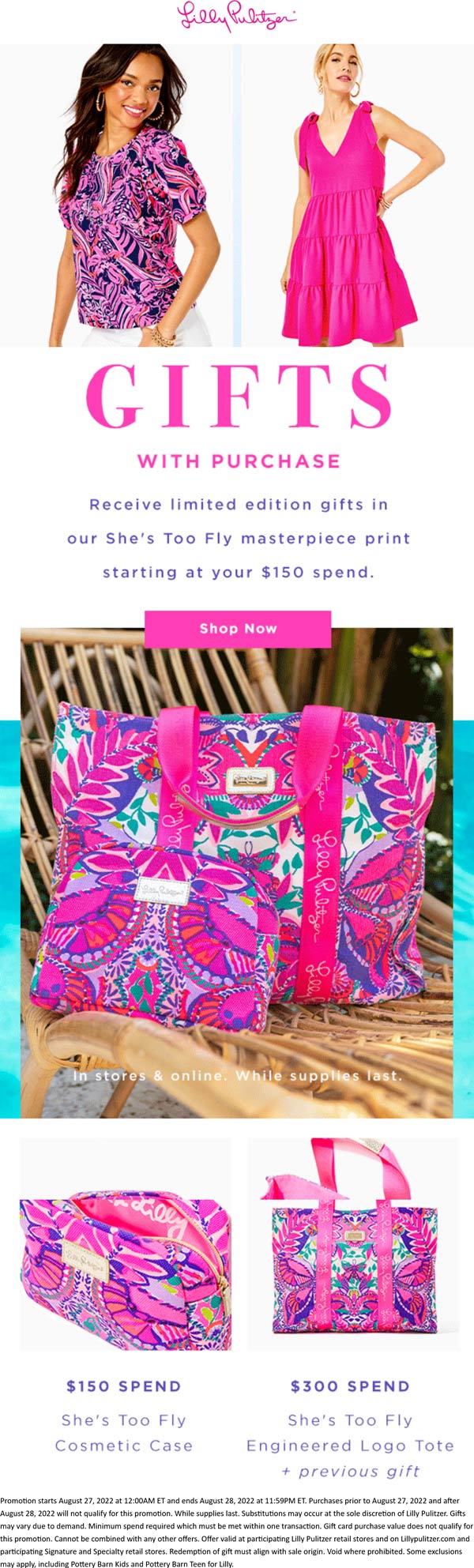 Lilly Pulitzer stores Coupon  Various free gifts on $150+ at Lilly Pulitzer, ditto online #lillypulitzer 
