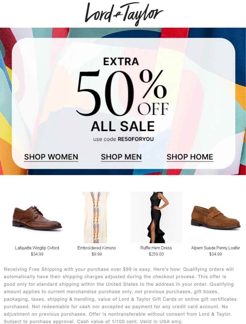 Lord & Taylor stores Coupon  Extra 50% off all sale at Lord & Taylor via promo code RE50FORYOU #lordtaylor 