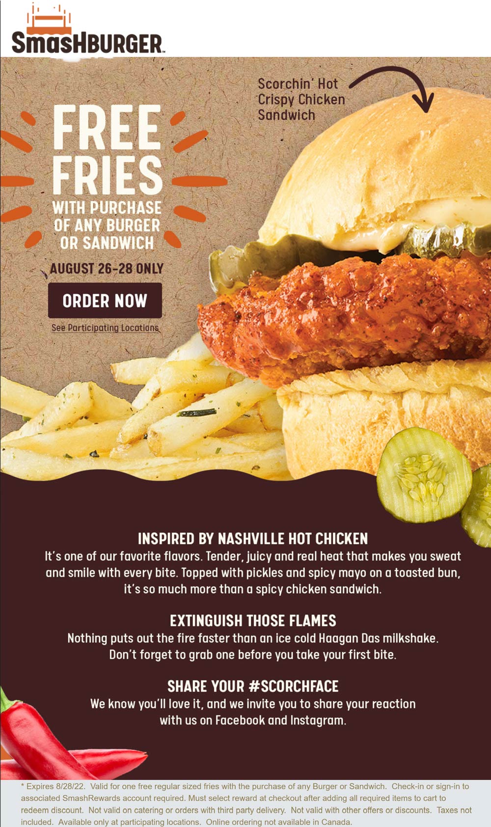 Smashburger restaurants Coupon  Free fries with your sandwich today at Smashburger #smashburger 