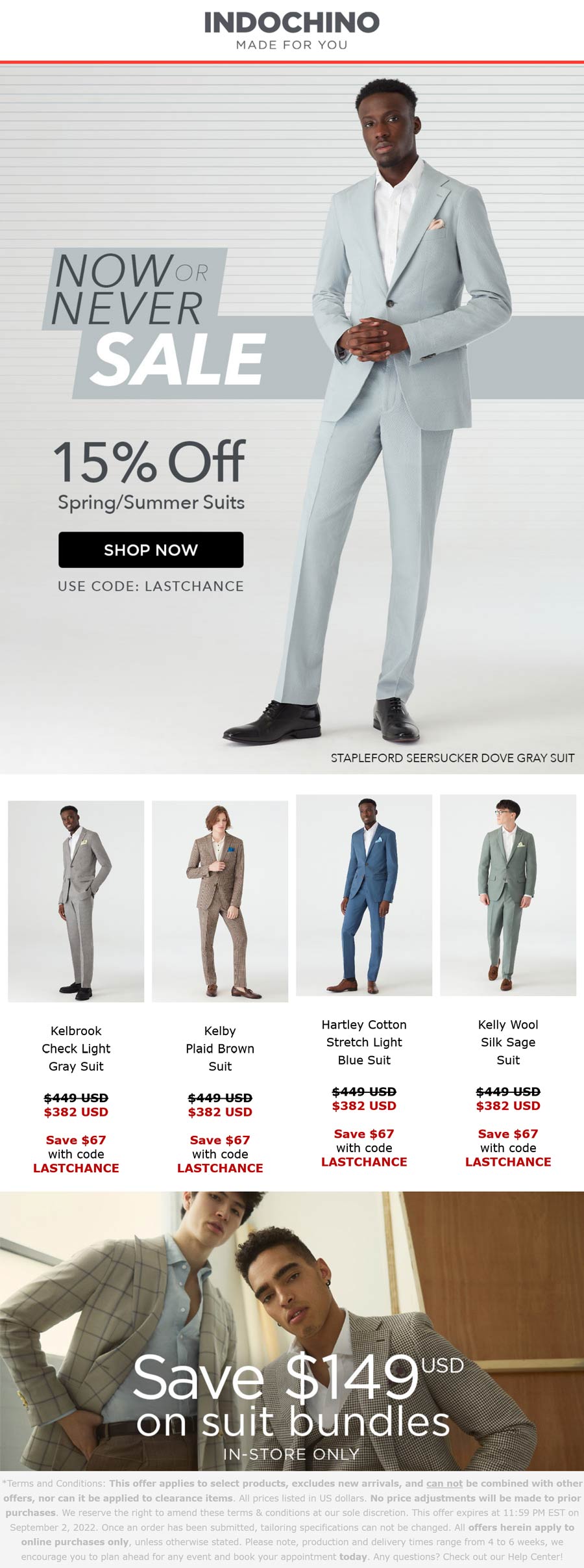 Indochino stores Coupon  15% off Summer suits at Indochino via promo code LASTCHANCE #indochino 