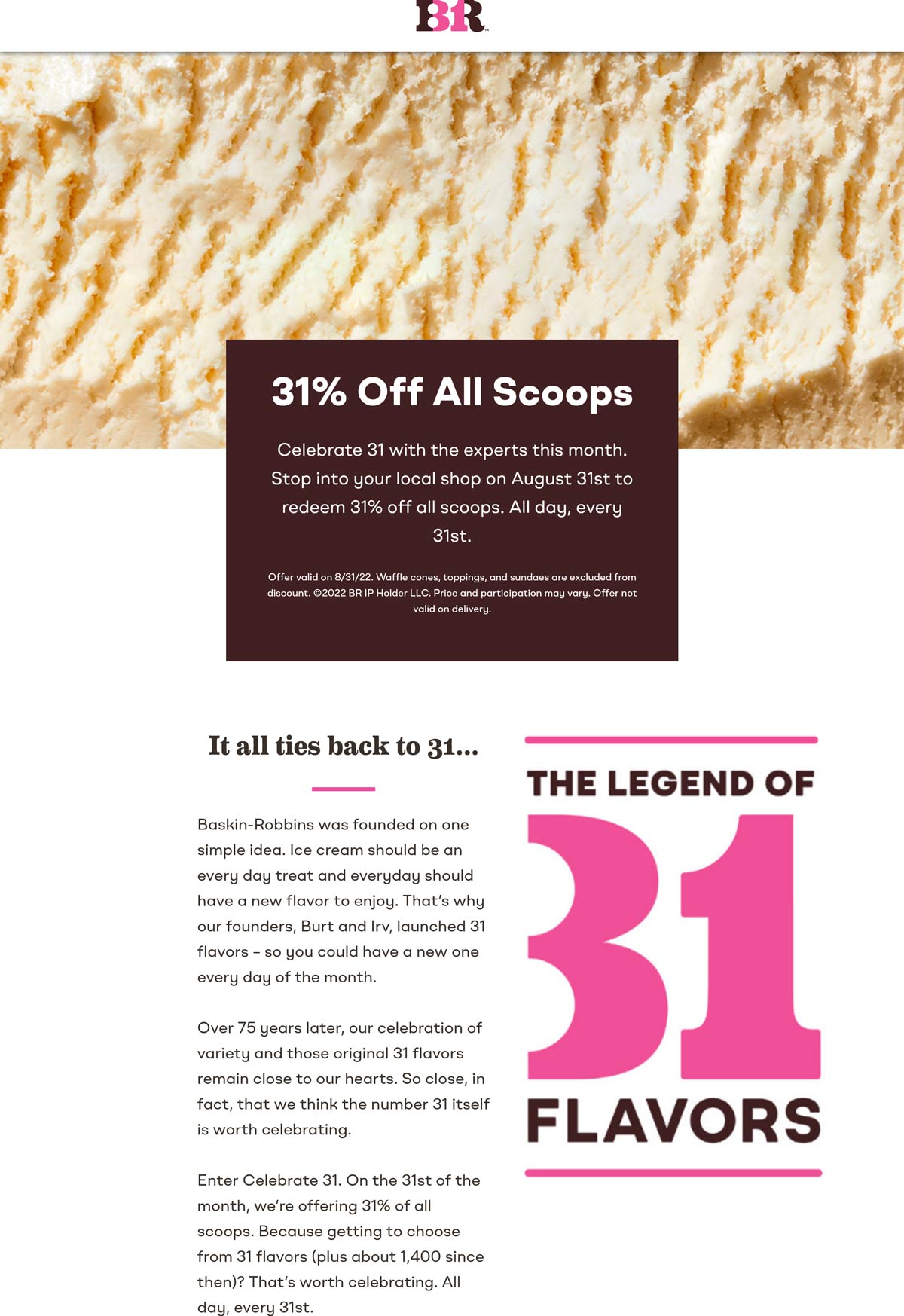 Baskin Robbins restaurants Coupon  31% off ice cream scoops Wednesday at Baskin Robbins #baskinrobbins 