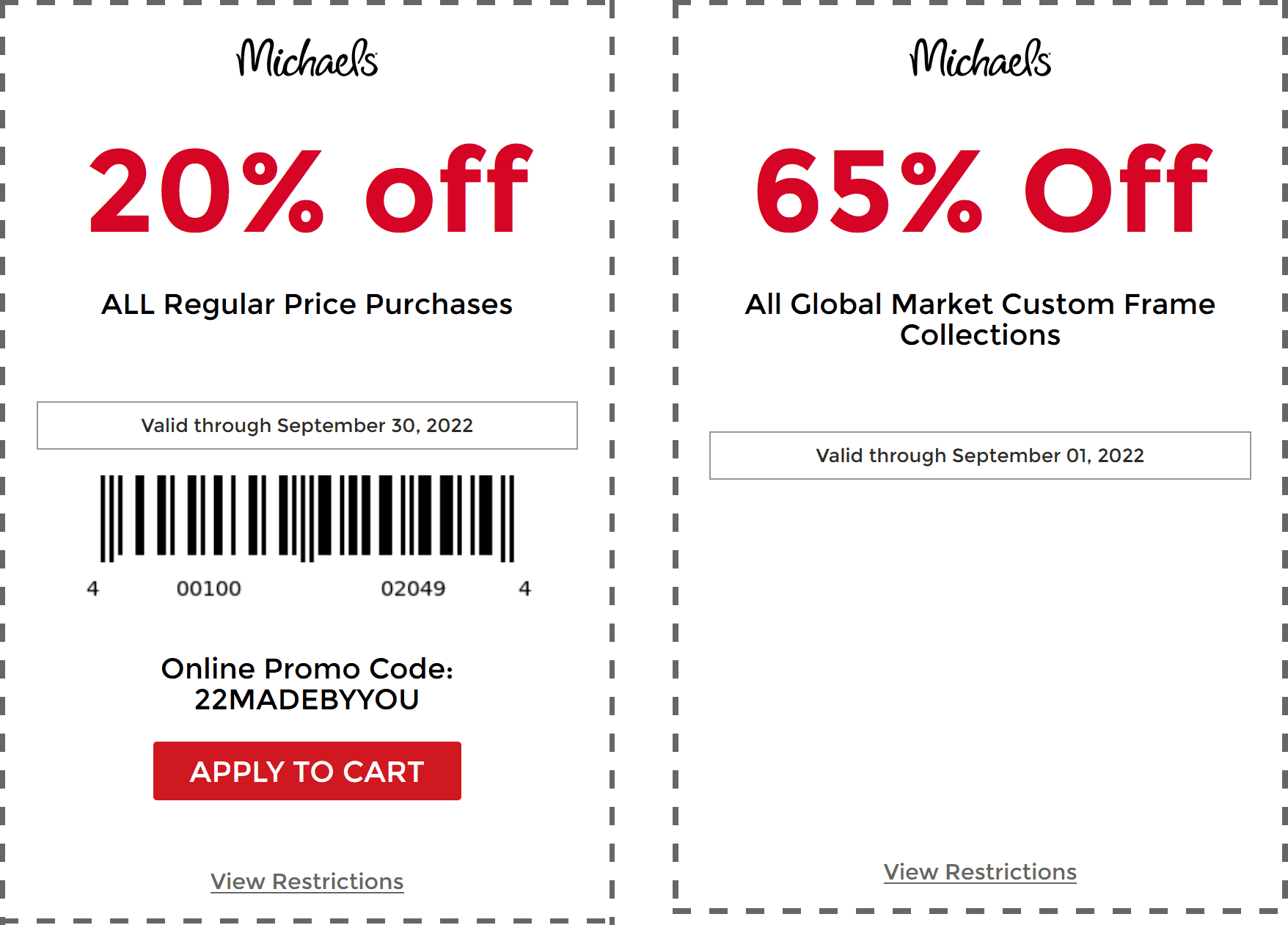 Michaels stores Coupon  20% off at Michaels, or online via promo code 22MADEBYYOU #michaels 