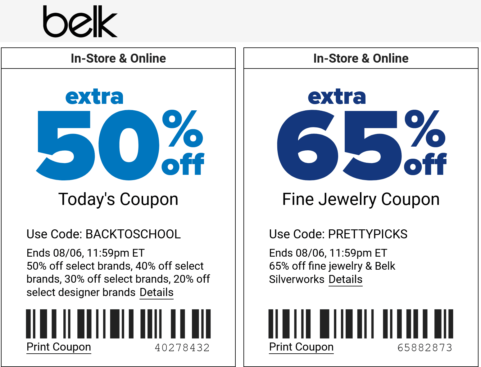 Belk stores Coupon  Extra 50% off at Belk, or online via promo code BACKTOSCHOOL #belk 