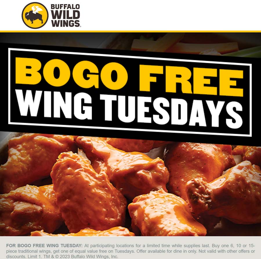 Buffalo Wild Wings restaurants Coupon  Second wings free today at Buffalo Wild Wings restaurants #buffalowildwings 
