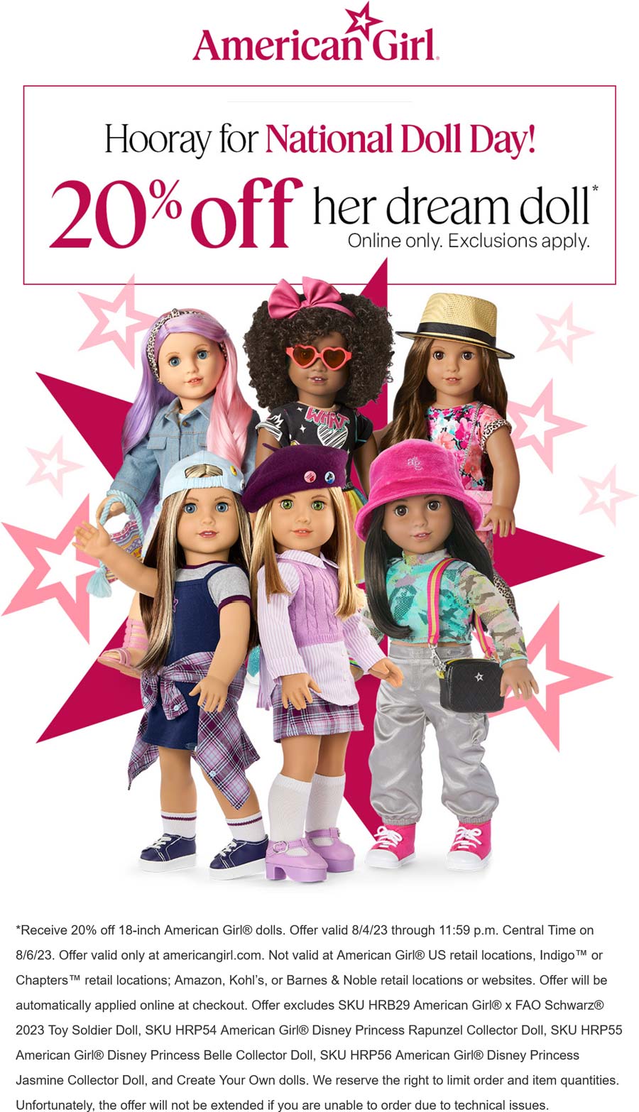 American Girl stores Coupon  20% off online today at American Girl doll #americangirl 