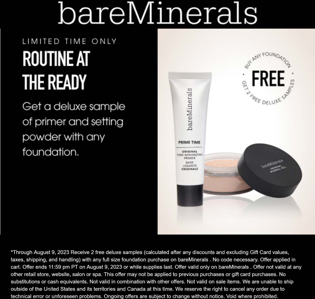 bareMinerals stores Coupon  Free primer & setting powder with your foundation at bareMinerals #bareminerals 