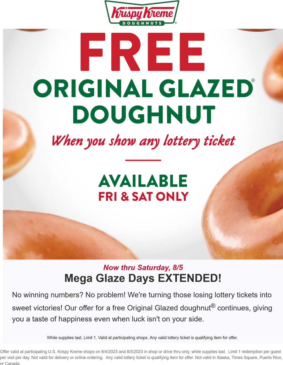 Krispy Kreme restaurants Coupon  Losing lottery ticket = free glazed doughnut at Krispy Kreme #krispykreme 