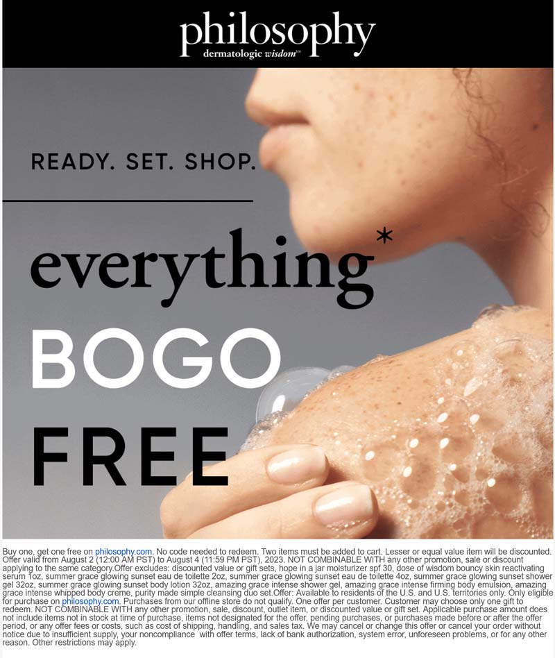 Philosophy stores Coupon  Everything buy one get one free today at Philosophy #philosophy 