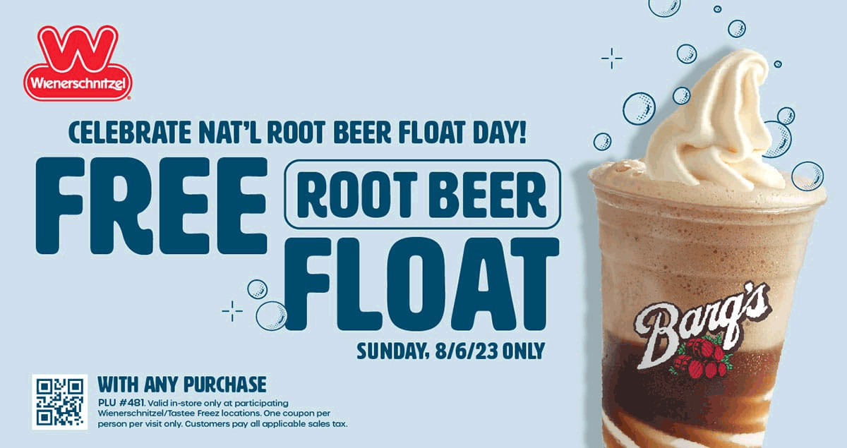 Wienerschnitzel restaurants Coupon  Free root beer float with any order Sunday at Wienerschnitzel restaurants #wienerschnitzel 