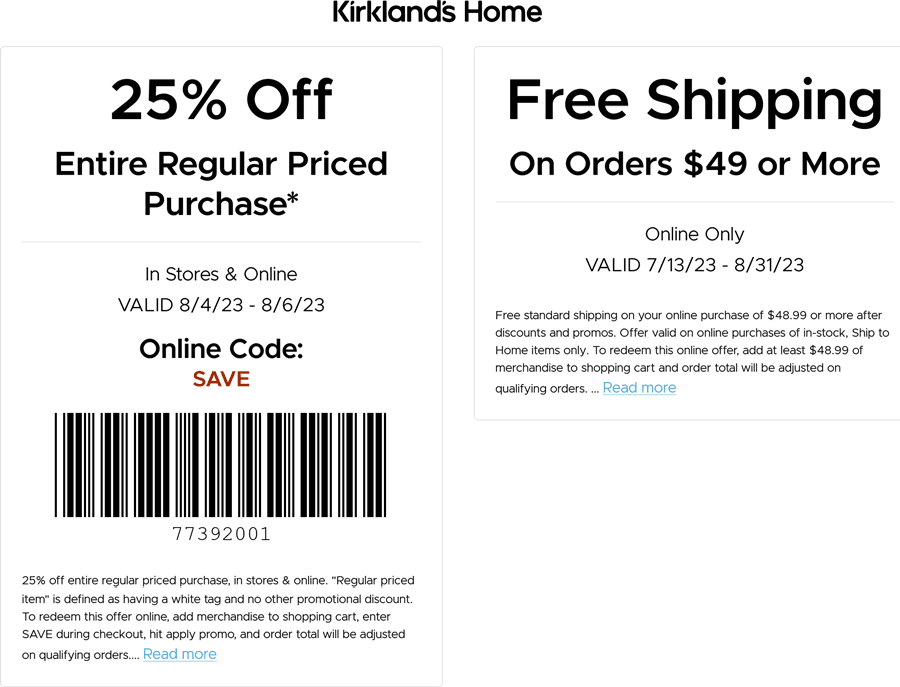 Kirklands stores Coupon  25% off at Kirklands, or online via promo code SAVE #kirklands 