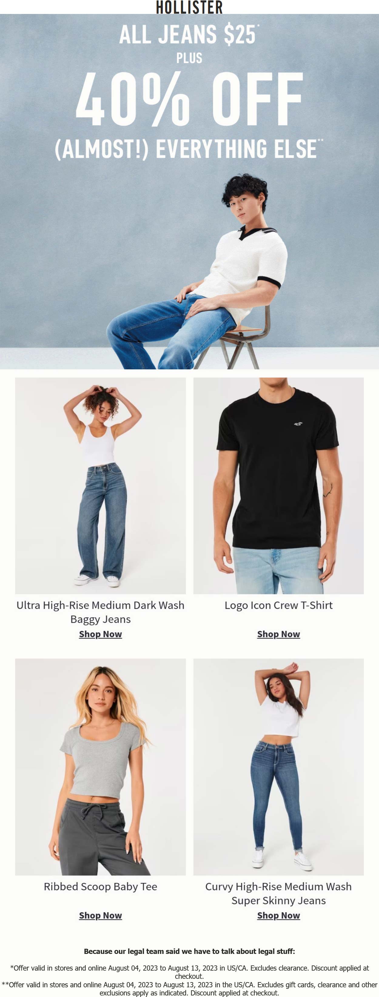 Hollister stores Coupon  40% off everything at Hollister #hollister 