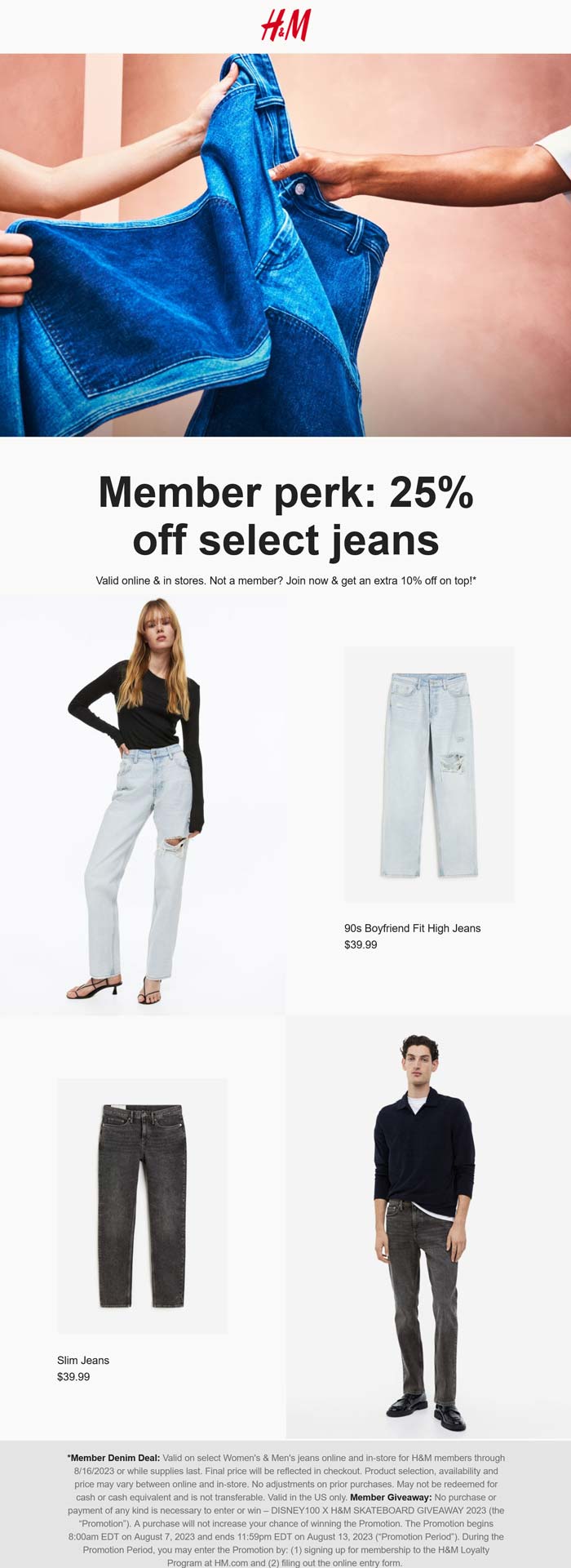 H&M stores Coupon  25% off jeans at H&M, ditto online #hm 