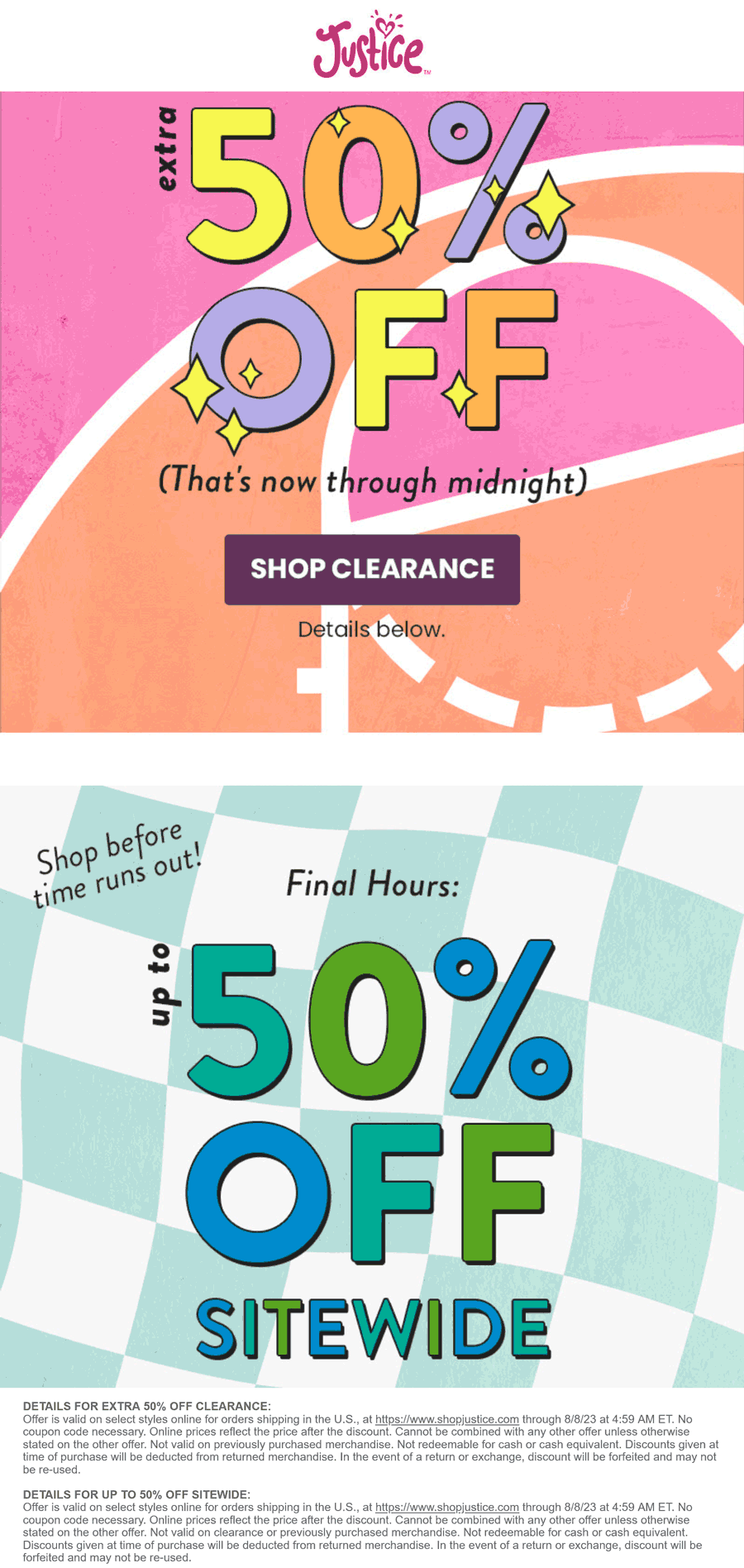 Justice stores Coupon  Extra 50% off clearance online today at Justice #justice 