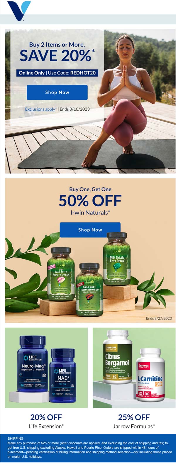 The Vitamin Shoppe stores Coupon  20% off 2+ items at The Vitamin Shoppe via promo code REDHOT20 #thevitaminshoppe 
