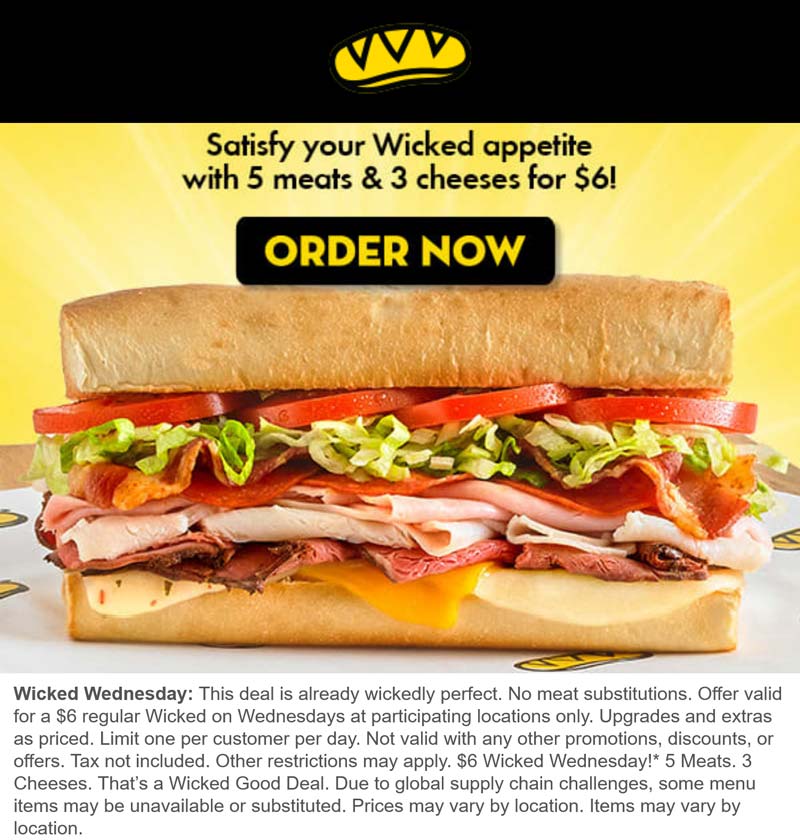 Which Wich restaurants Coupon  5 meats 3 cheese sandwich = $6 today at Which Wich #whichwich 