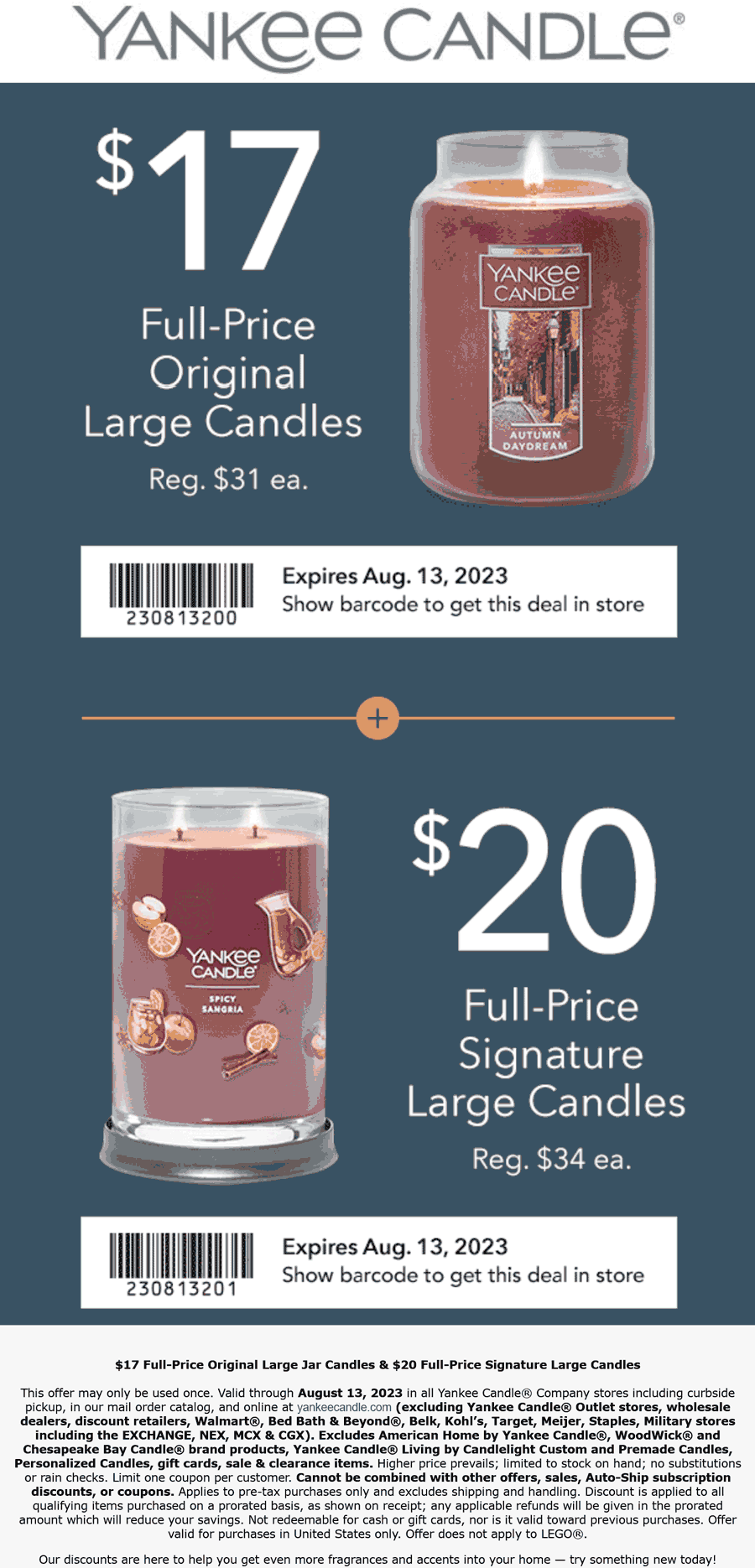 Yankee Candle stores Coupon  $20 large candles at Yankee Candle, ditto online #yankeecandle 