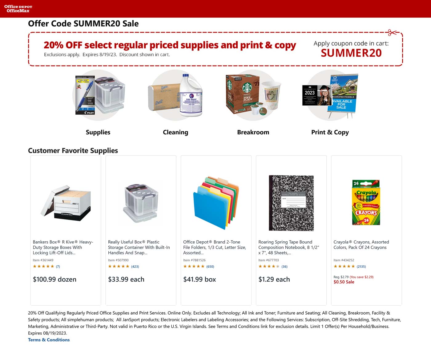 Office Depot stores Coupon  20% off supplies at Office Depot OfficeMax via promo code SUMMER20 #officedepot 