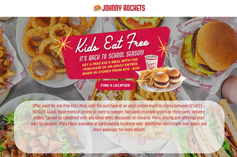 Johnny Rockets restaurants Coupon  Kids eat free with your entree at Johnny Rockets #johnnyrockets 