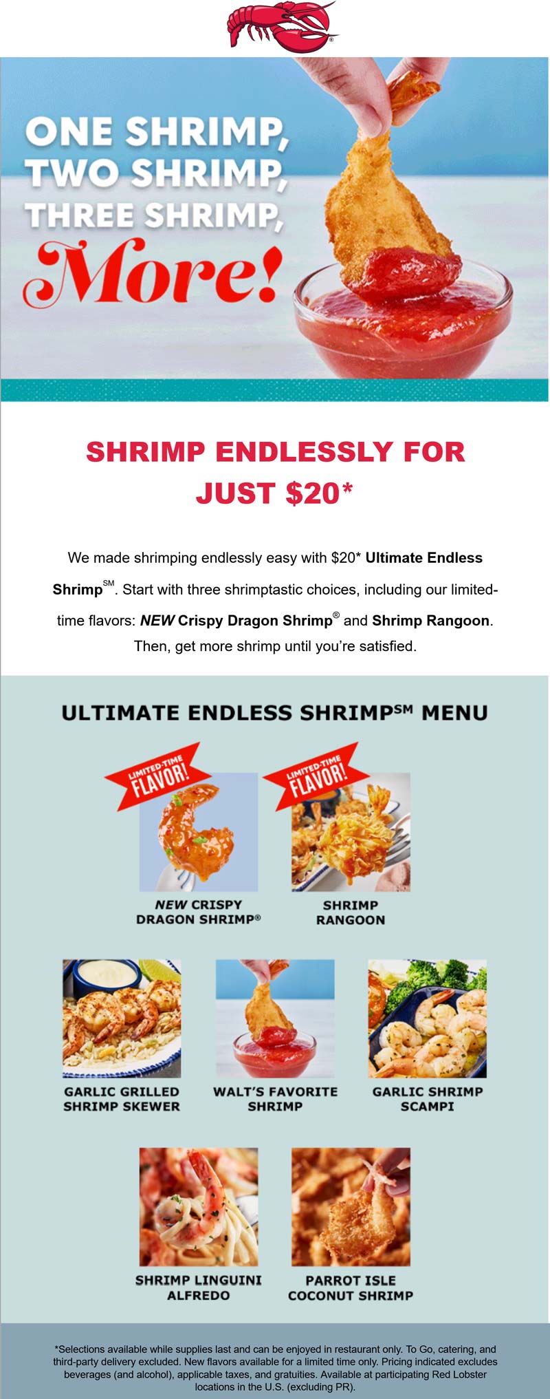 Red Lobster restaurants Coupon  Bottomless shrimp for $20 at Red Lobster restaurants #redlobster 