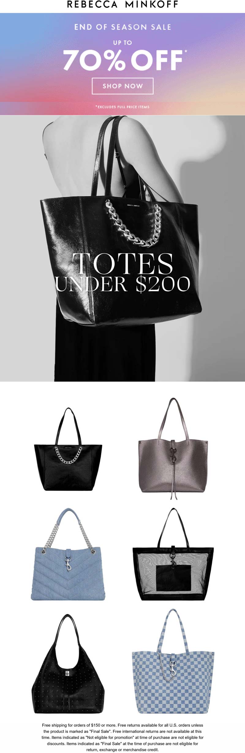 Rebecca Minkoff stores Coupon  Totes under $200 at Rebecca Minkoff #rebeccaminkoff 