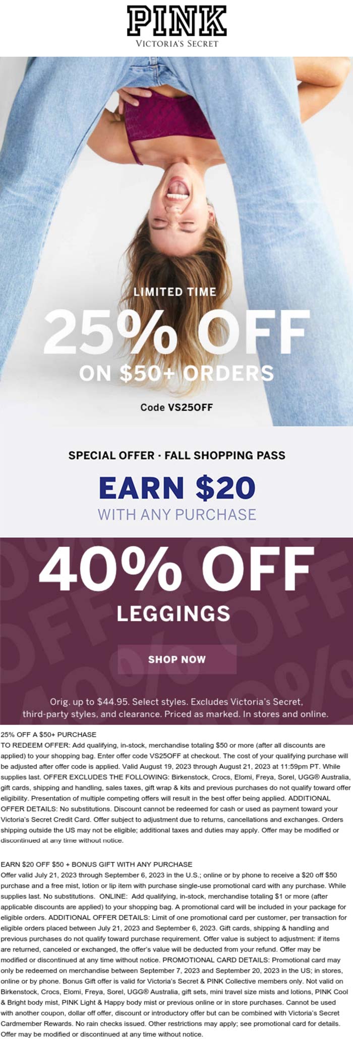 PINK stores Coupon  25% off $50+ online today at PINK, or online via promo code VS25OFF #pink 