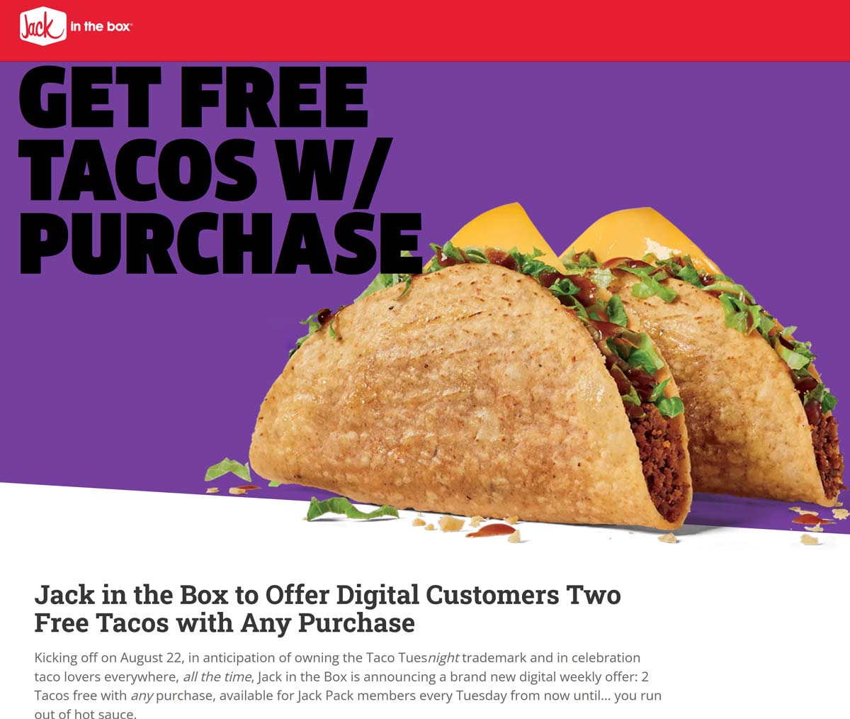 Jack in the Box restaurants Coupon  2 free tacos with your order Tuesdays at Jack in the Box restaurants #jackinthebox 