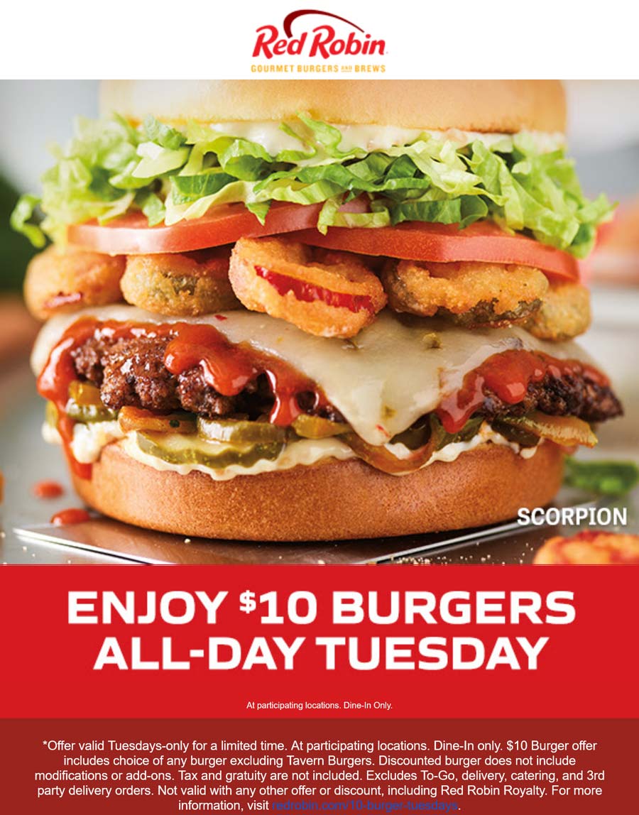 Red Robin restaurants Coupon  $10 cheeseburgers today at Red Robin restaurants #redrobin 