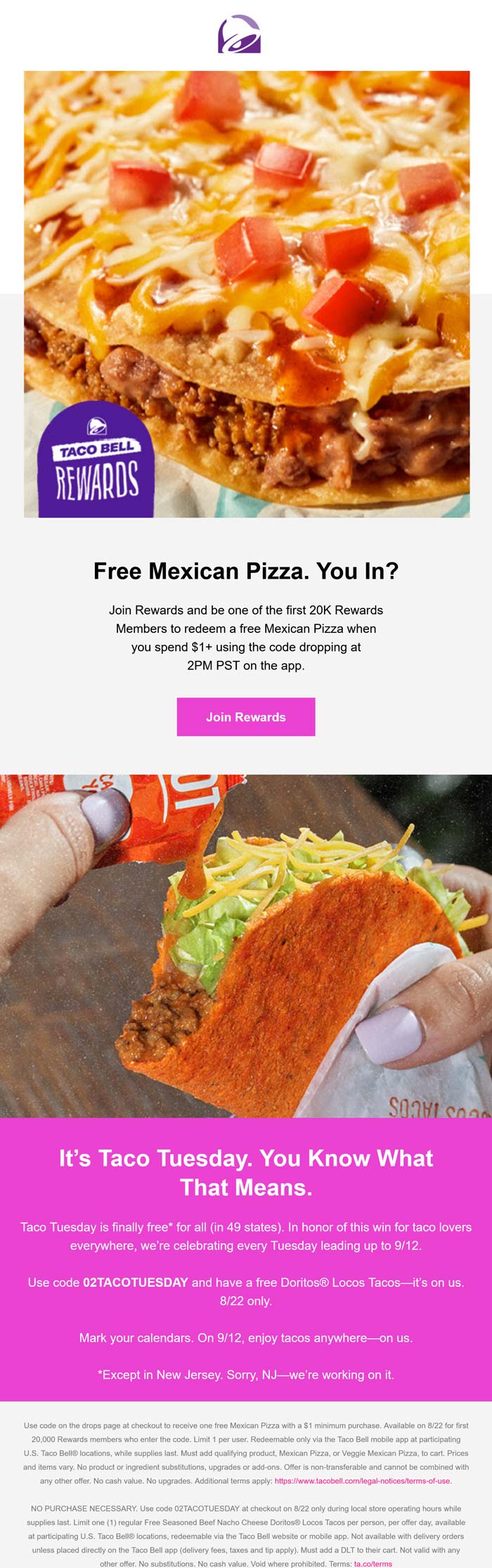 Taco Bell restaurants Coupon  Free mexican pizza with $1 spent first 20k today at Taco Bell #tacobell 