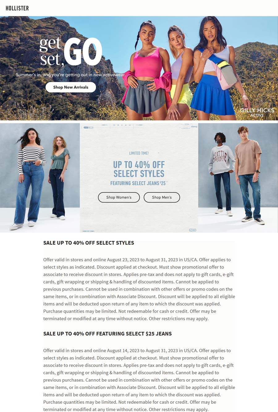 Hollister stores Coupon  Various jeans $25 & styles 40% off at Hollister #hollister 