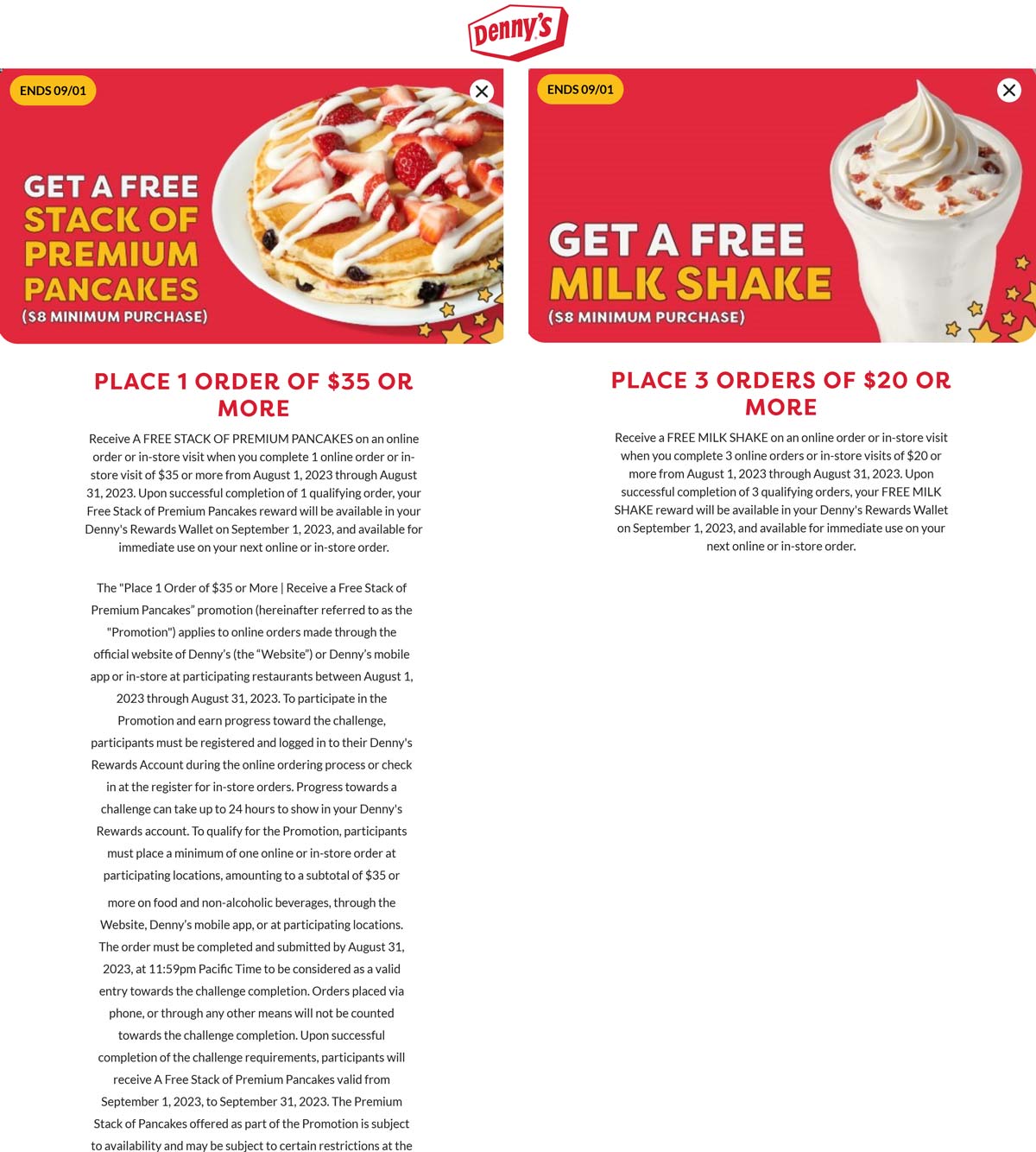 Dennys restaurants Coupon  Free stck of premium pancakes on $35 & more via login at Dennys restaurants #dennys 