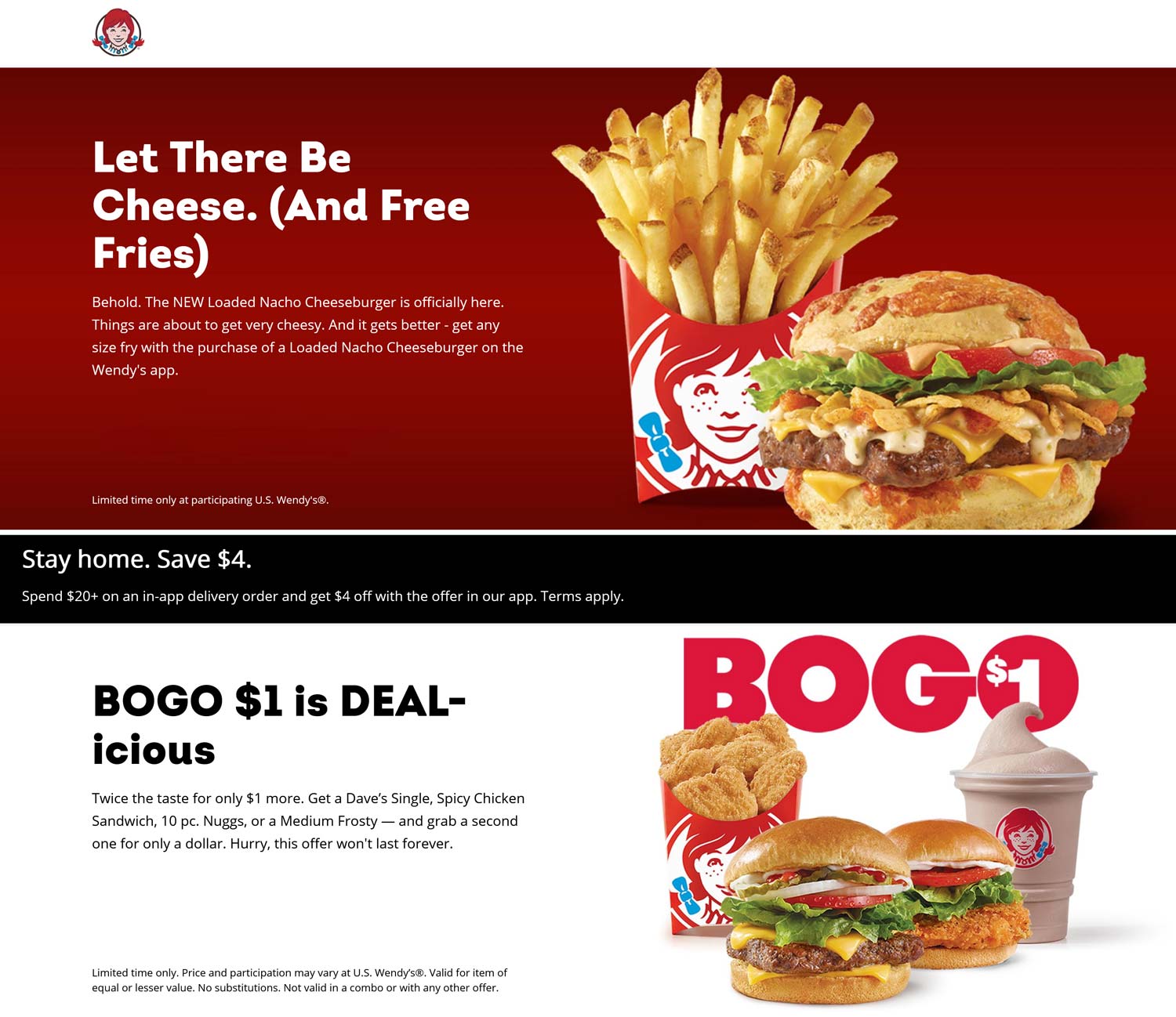 Wendys restaurants Coupon  Free large fries with your nacho cheeseburger at Wendys, also $4 off $20 delivery via mobile #wendys 
