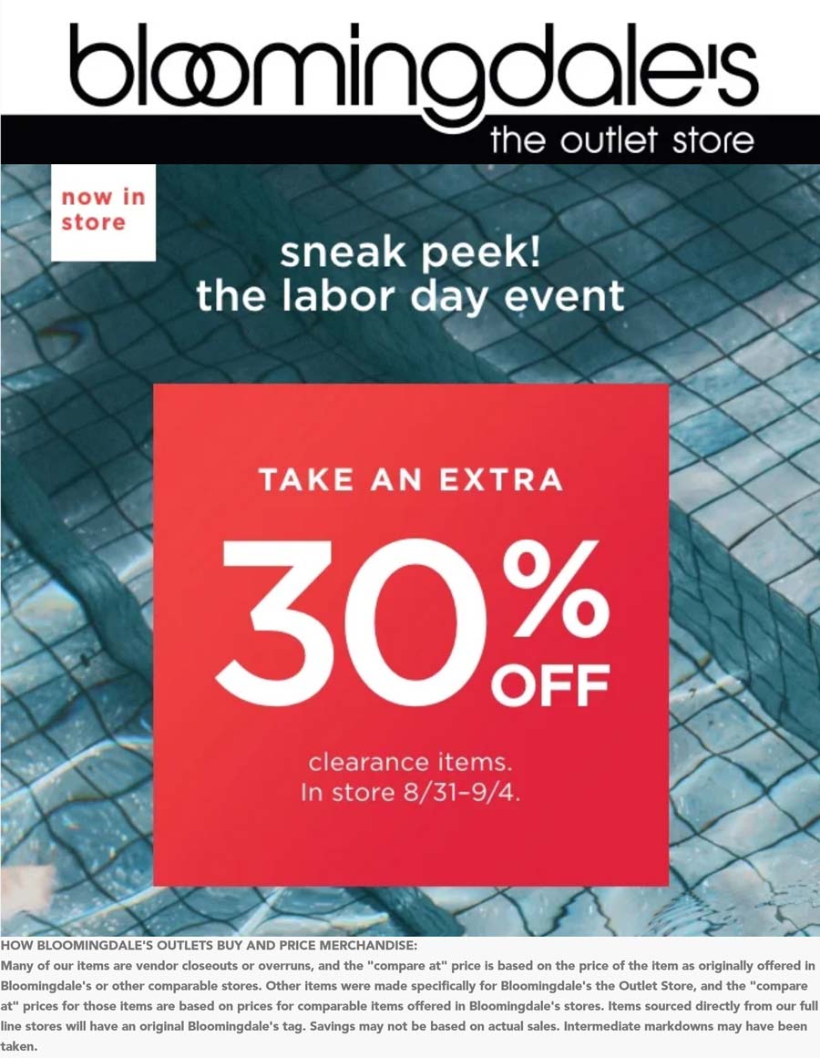 Bloomingdales Outlet stores Coupon  Extra 30% off clearance items at Bloomingdales Outlet locations #bloomingdalesoutlet 