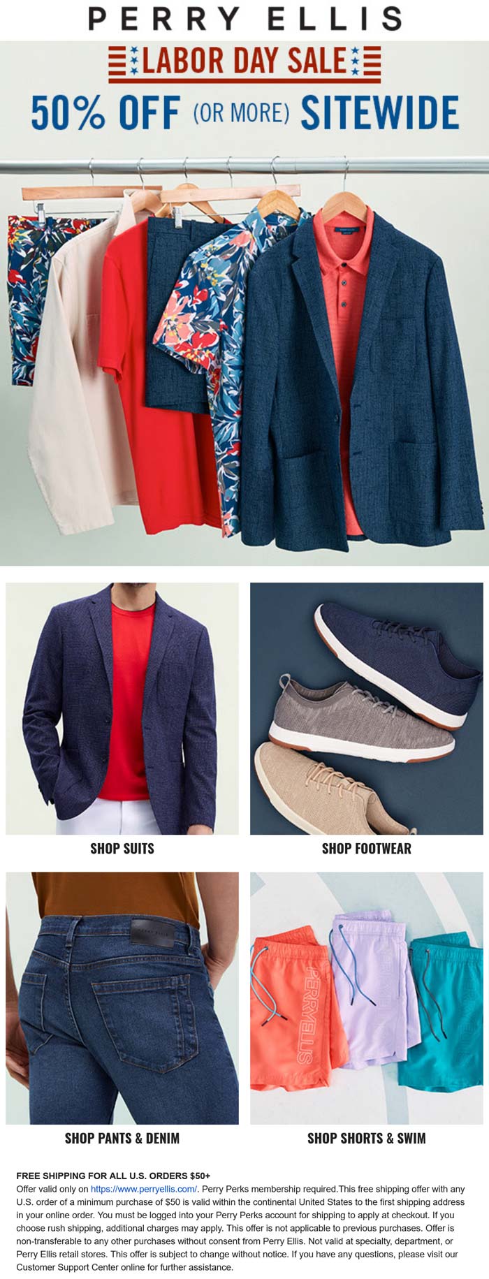 Perry Ellis stores Coupon  50% off everything & more online at Perry Ellis #perryellis 