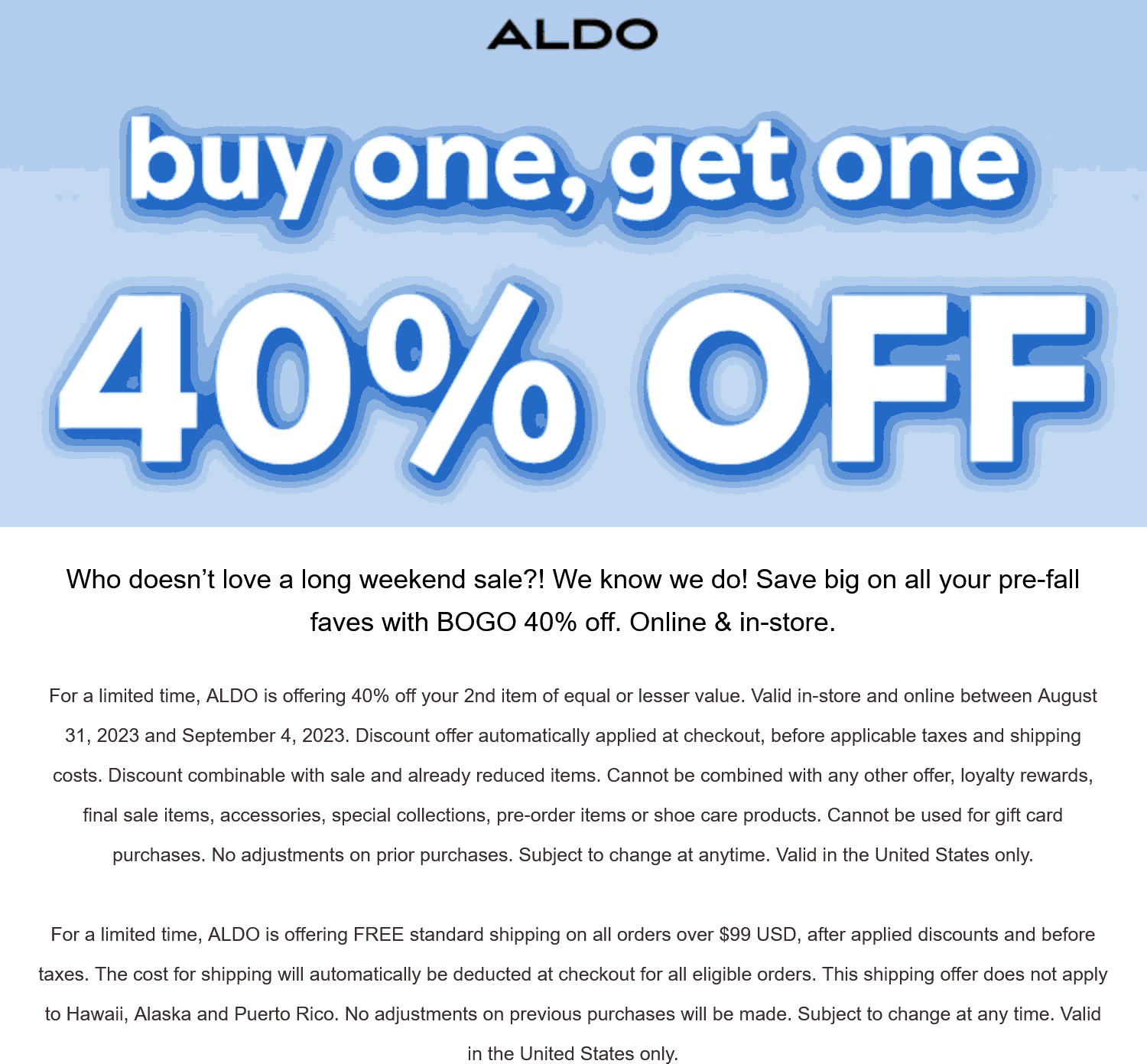 ALDO stores Coupon  Second item 40% off at ALDO, ditto online #aldo 